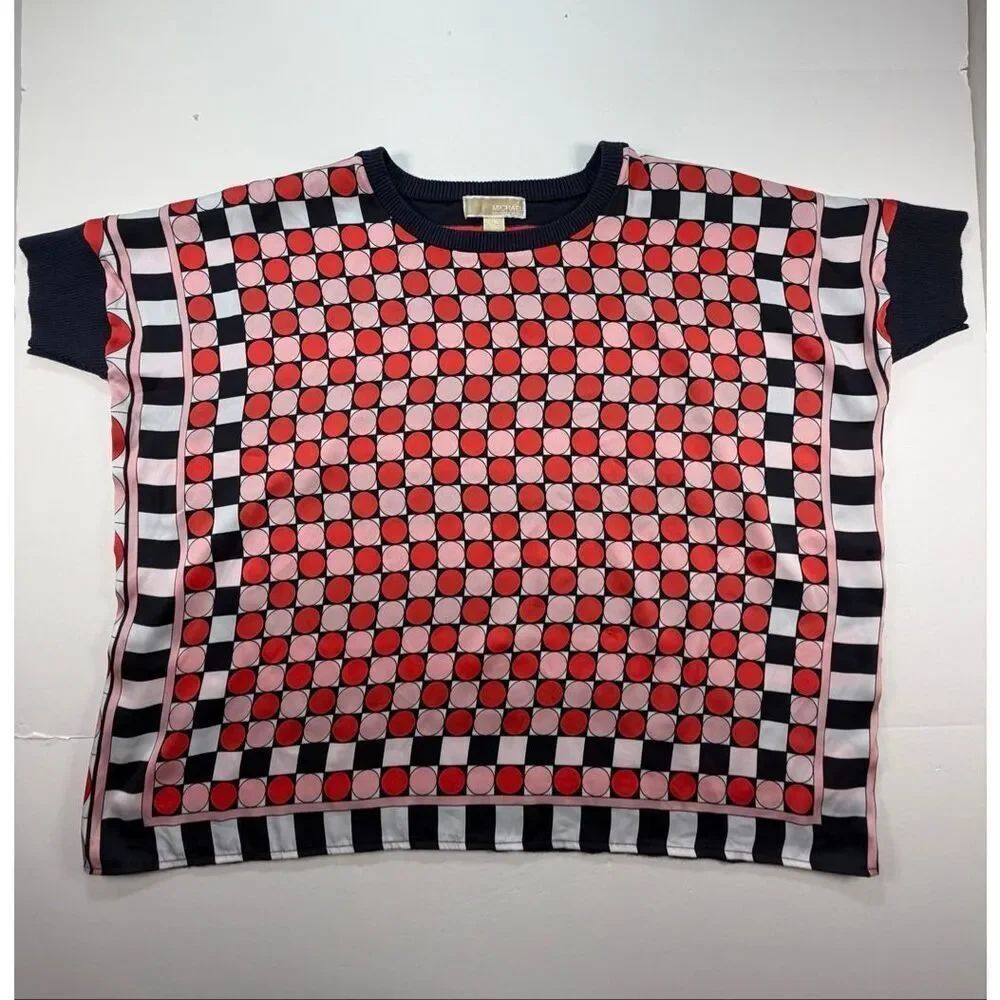 Michael Kors Geometric Print Dolman Top L/XL Red Pink Blue Colorblock Flowy